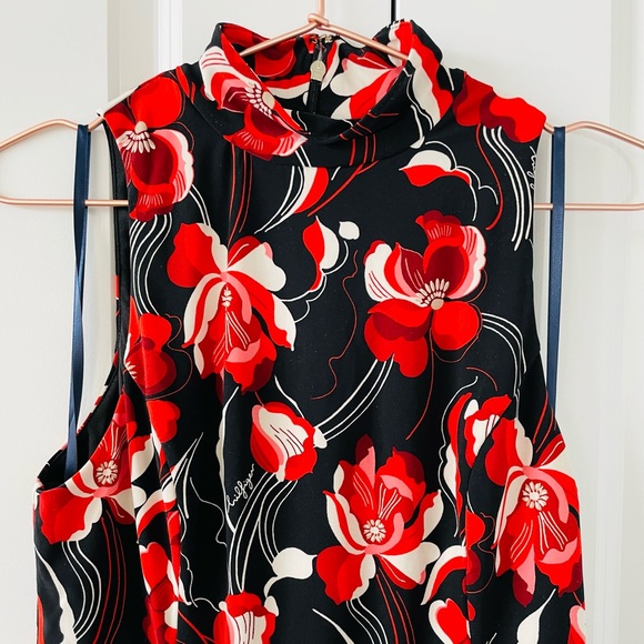 TOMMY HILFIGER Floral A-Line Halter Midi Dress (Black + Red + White, Size: 6) - Picture 8 of 12